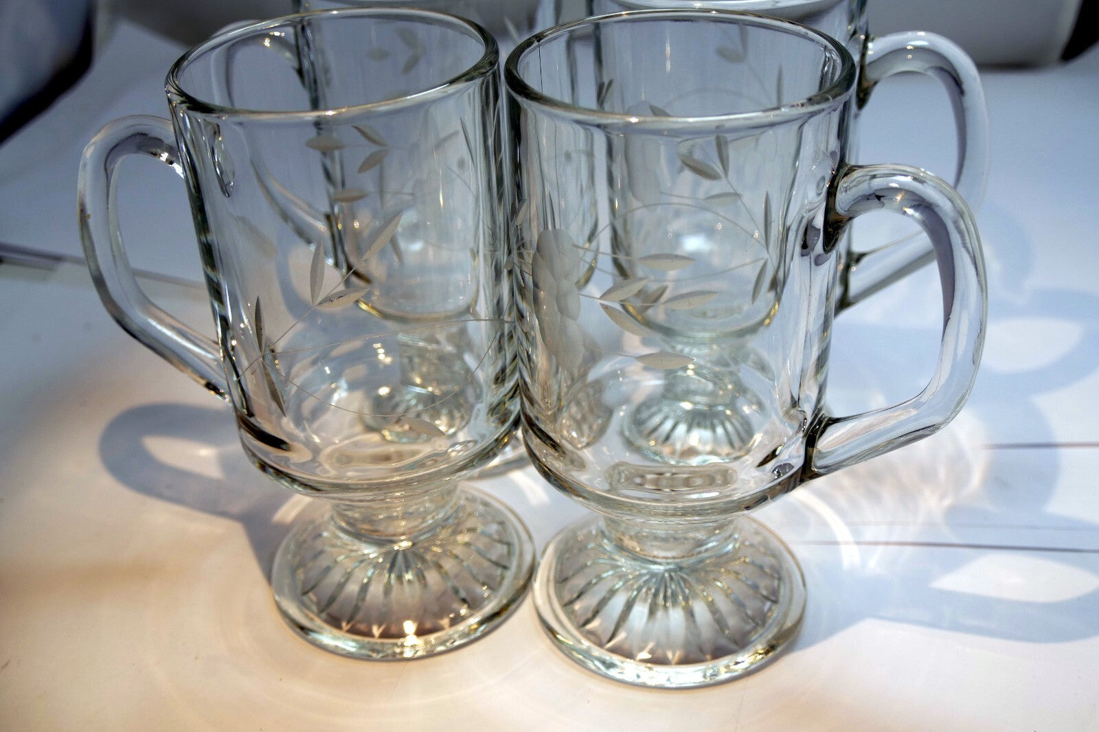 Princess House Heritage Irish Coffee Mugs handled glasses 4 etched footed #504