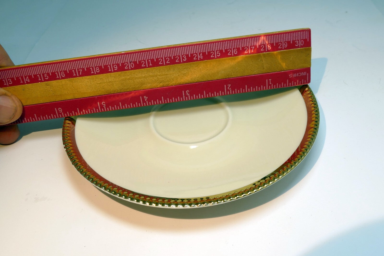 6"  teacup plate saucer gold ribbed rim crown 80