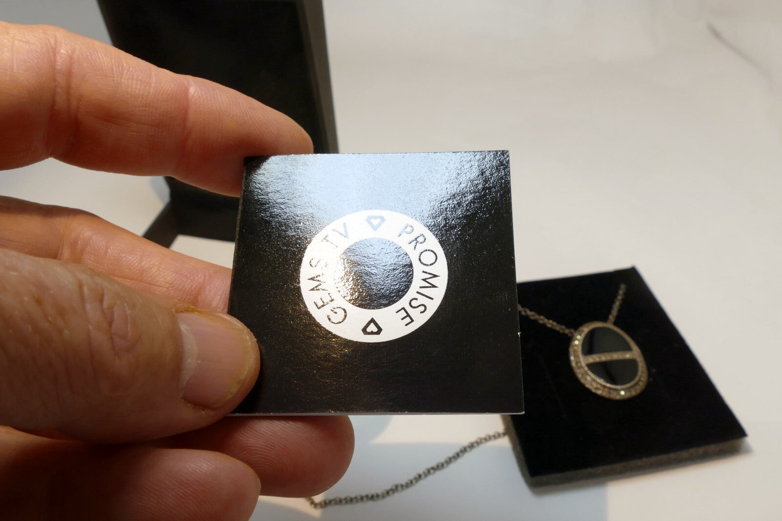Sterling Silver Black Onyx Oval & Marcasite Pendant Necklace .925 18"