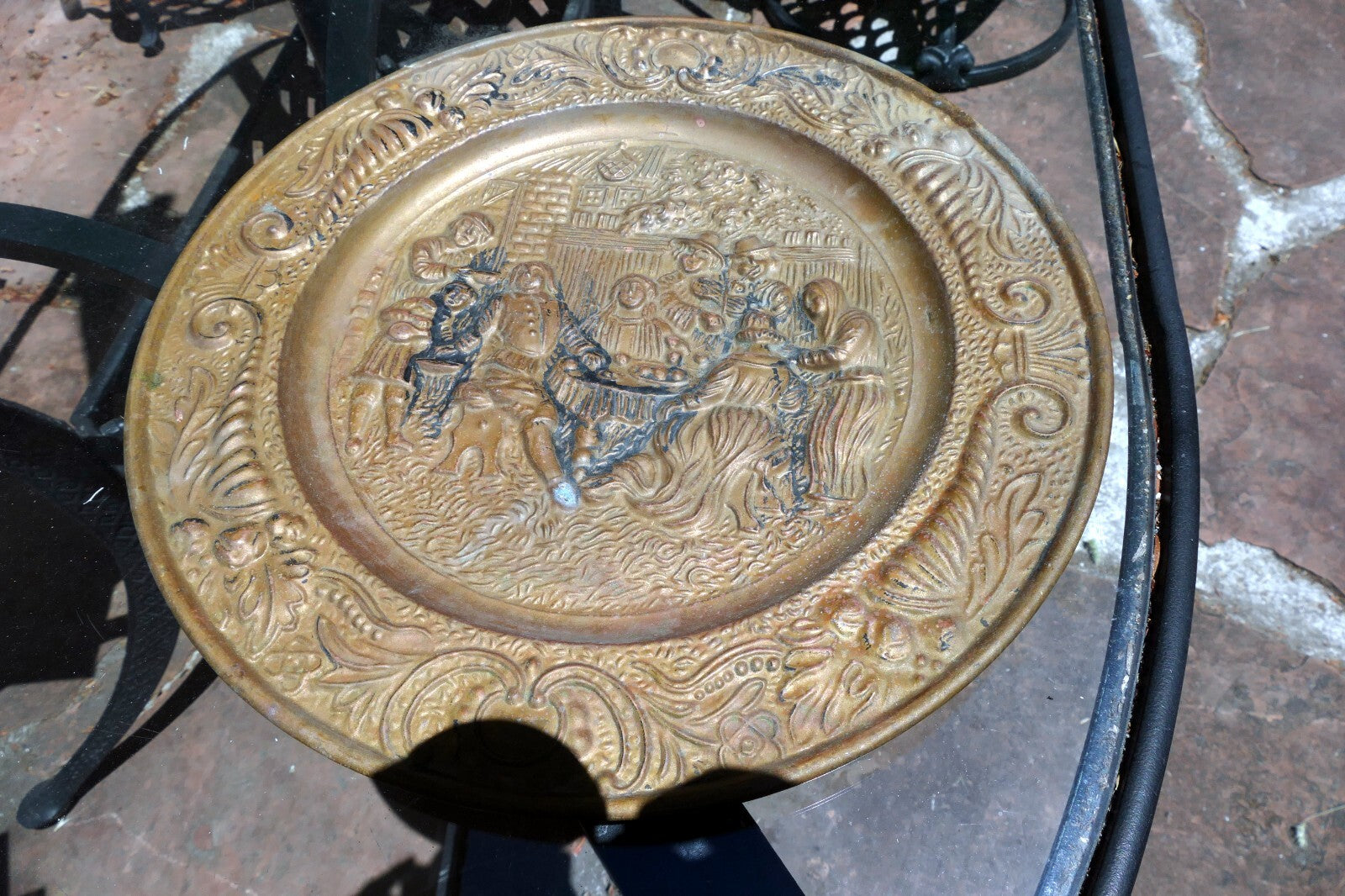 14" Antique Brass Pub Tavern Theme England Plates hanging Wall Art decor party