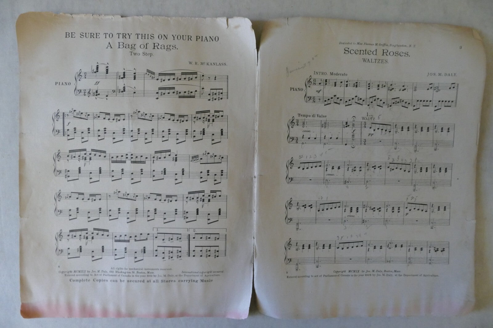 Scented Roses Waltzes, 1912, by Joseph M. Dally, Jos. M. Daly