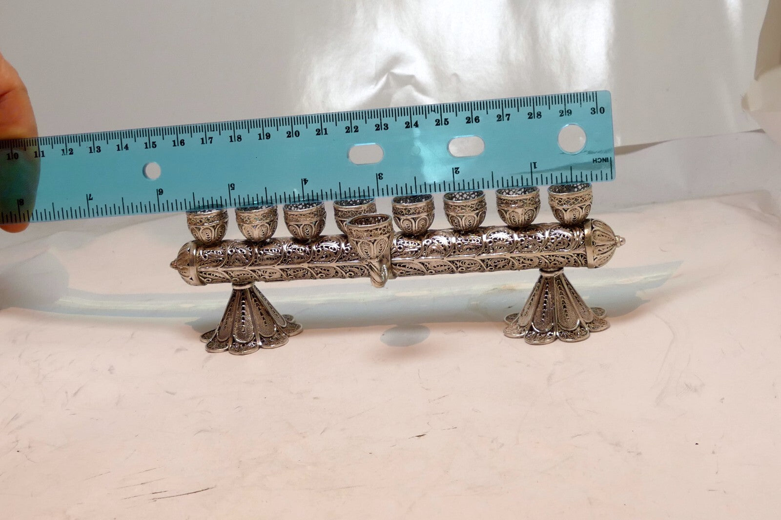 925 Sterling Menorah Judaica Silver Candle Chanukah Yemenite ornate 100gr