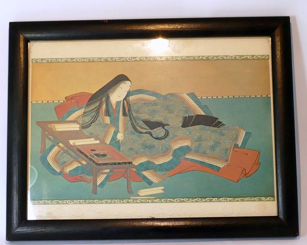 Japanese reproduction court lady at the writing table fine art print   framed