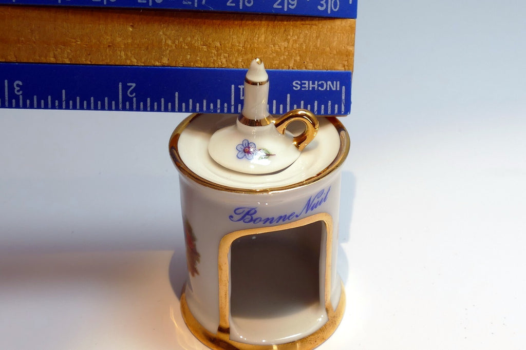 Miniature Limoges France Porcelain Tea Pot Pitcher Candle Warmer  Bonne Nuit