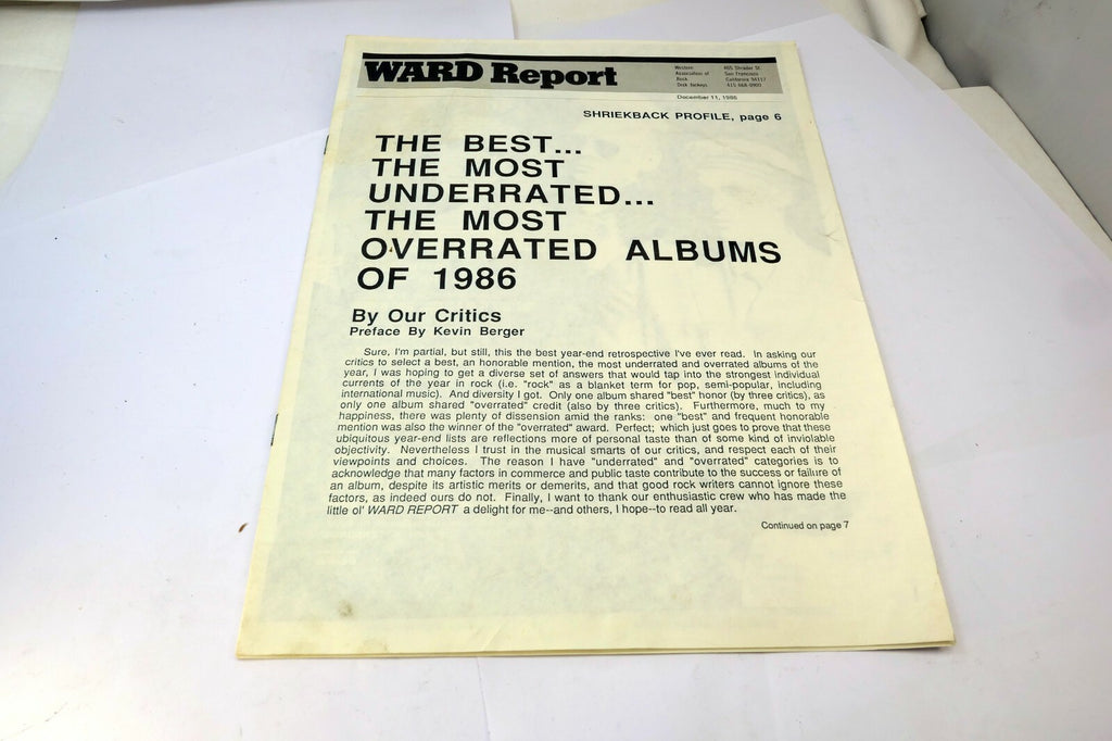 Ward Report December 1986 Best Underrated Albums Progressive Radio Rock Charts