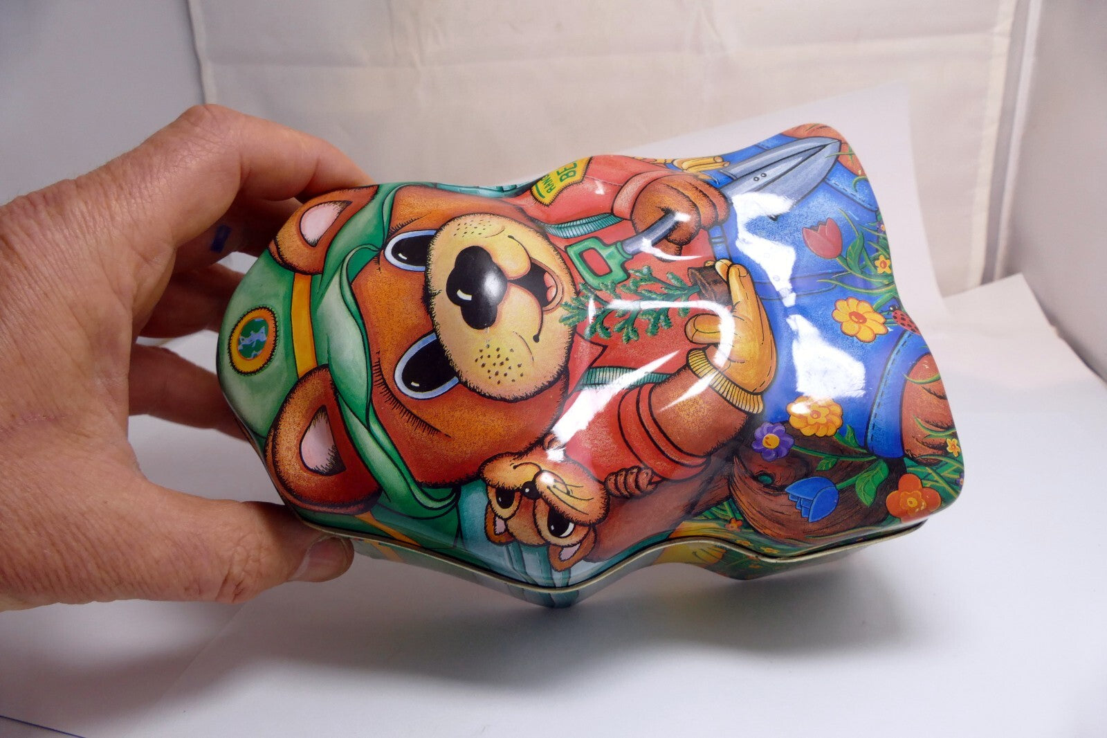 Metal Tin/Container Cookie/Biscuit Bear Ranger Boy Scout  4X7"
