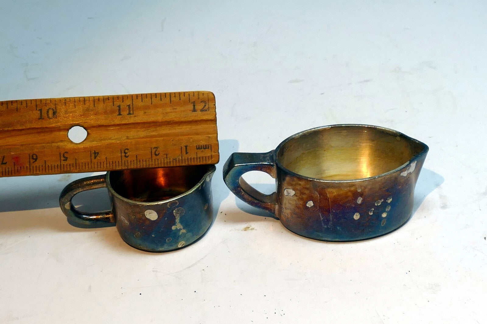 Miniature 2cm tall Metal Milk Creamer Pitcher set of two Germany