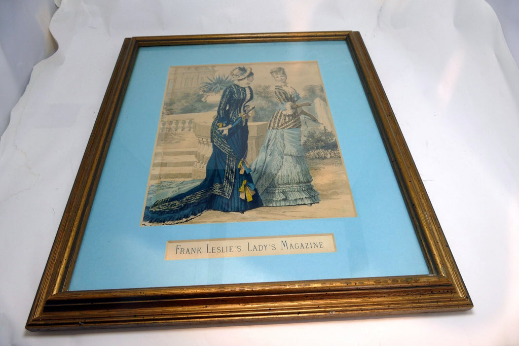 Framed Fashion Print Frank Leslie���s Lady���s Magazine Blue-Yellow 1870's