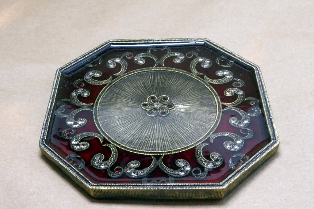 Jeweled  Coasters Floral design Red Enemeled  Hexagon 4X4"