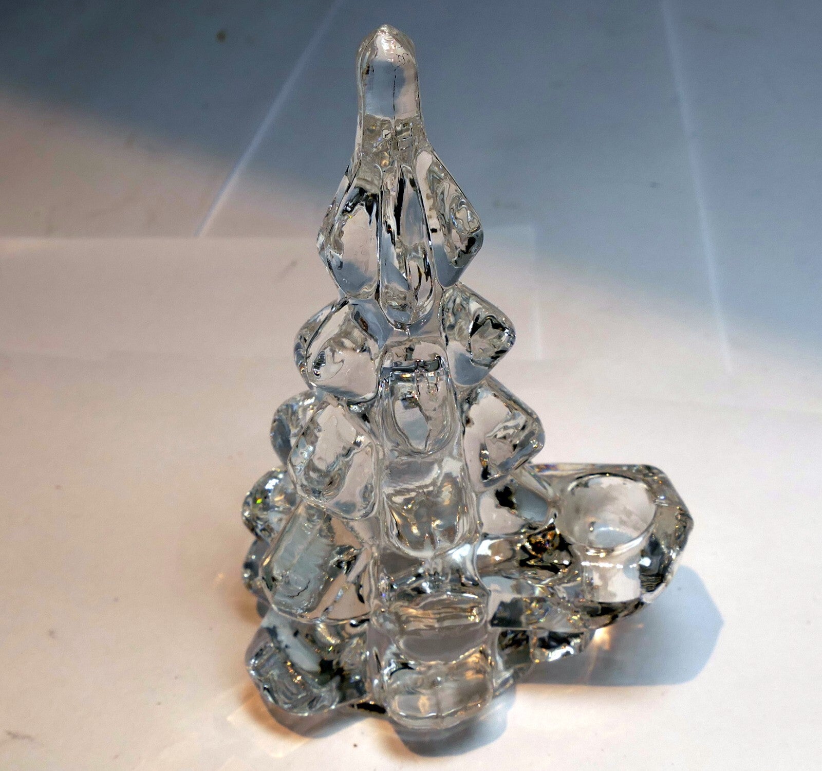 Clear art glass christmas tree candle holders 4" tall
