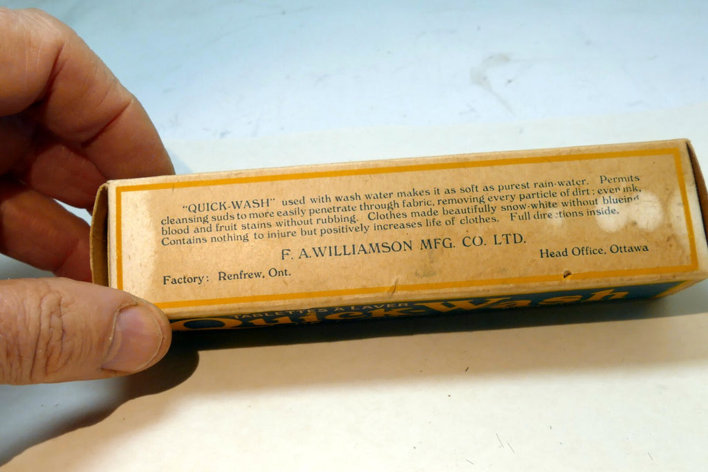 Quick Wash Tablets water softener  by F.A. Williamson Co. Ottawa Canada 1910's