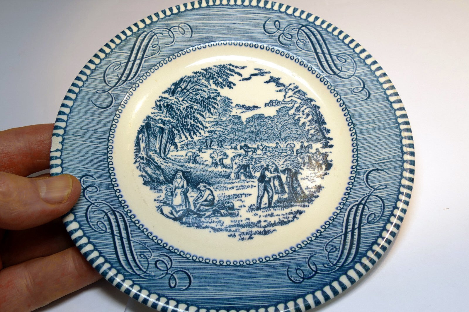 Vintage Currier and Ives Blue by Royal China Harvest Bread Butter Plate 6" one