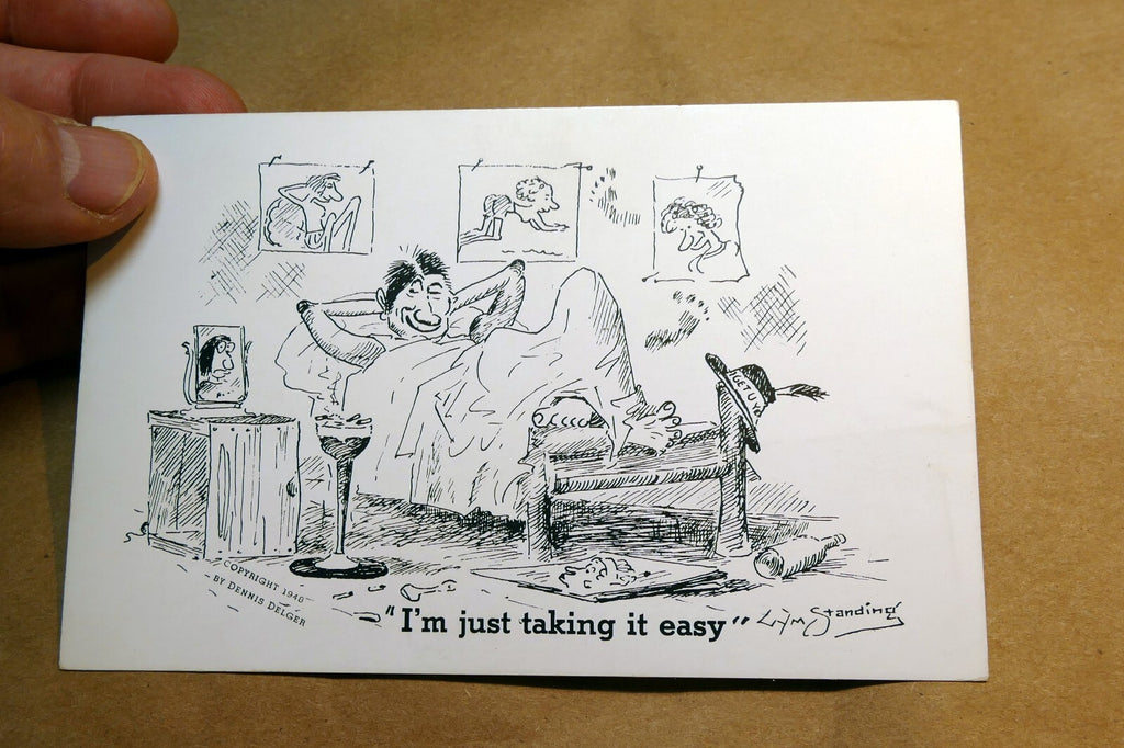 c1940's "I'm Just Taking it Easy" (William Standing) Humor Comic Postcard 