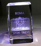 Rome roma laser etch glass paperweight fontana trevi fountain 3x2x2" crystal