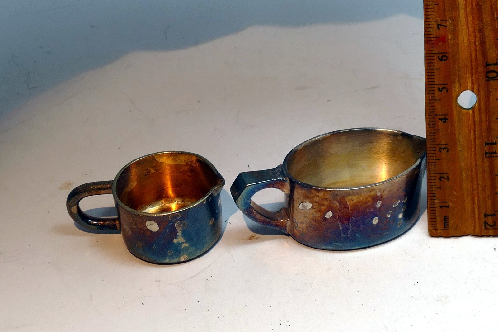 Miniature 2cm tall Metal Milk Creamer Pitcher set of two Germany
