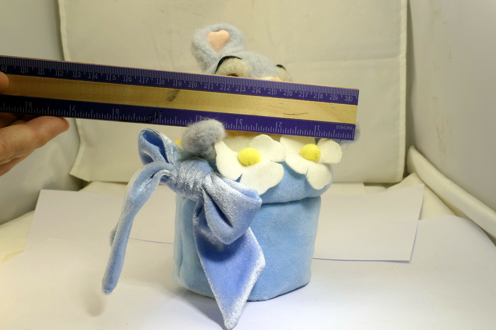 Easter bunny 7" push toy rabbit with white flowers blue hat
