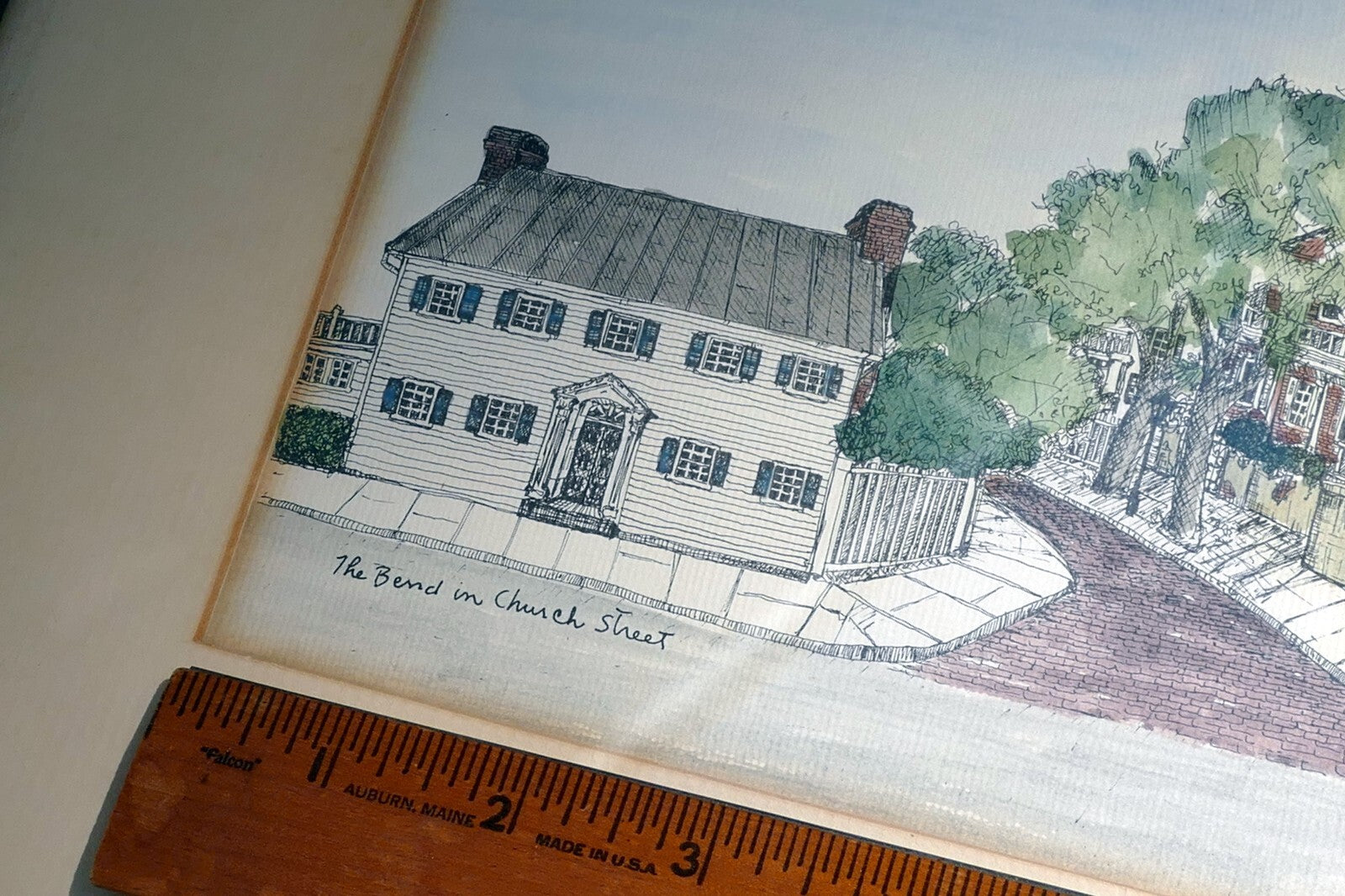 Jessie Edwards - signed, framed watercolor print "The Bend on Church Street"