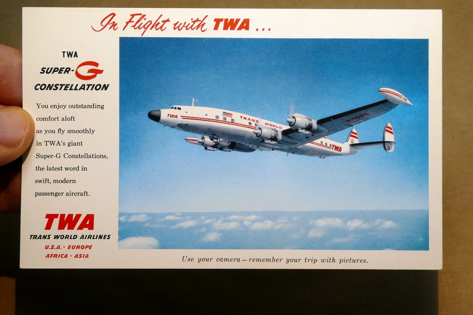 Lockheed Super G Constellation TWA Airlines ADD Postcard unposted