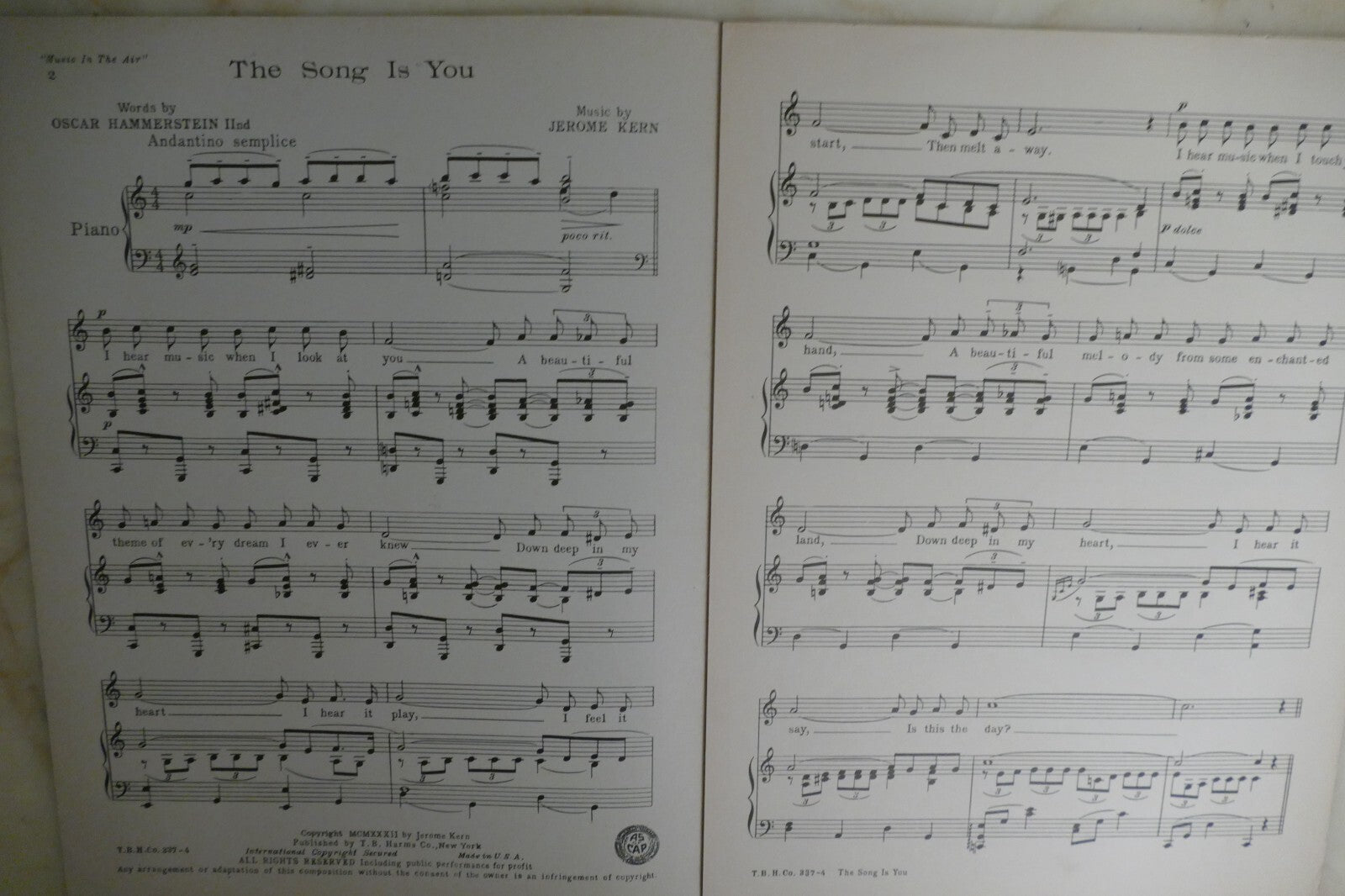 The Song Is You 1932 by Jerome Kern from "Music In The Air" musical