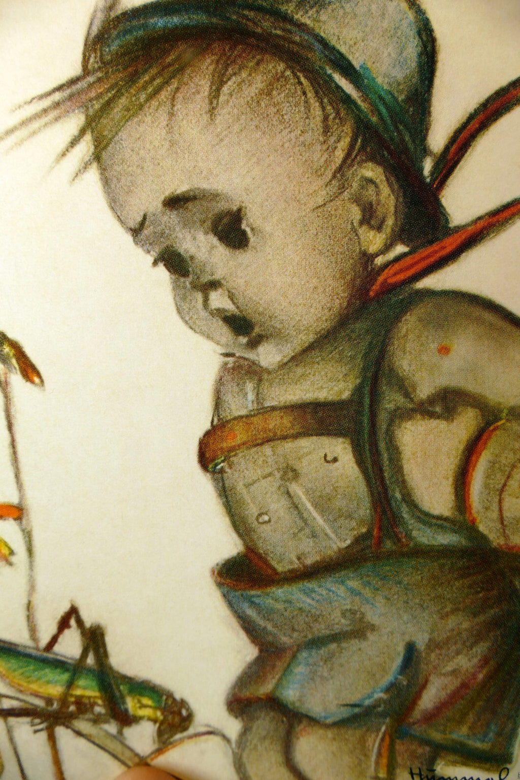 Hummel   unposted   bub mit heuschrecke postcard w. germany art