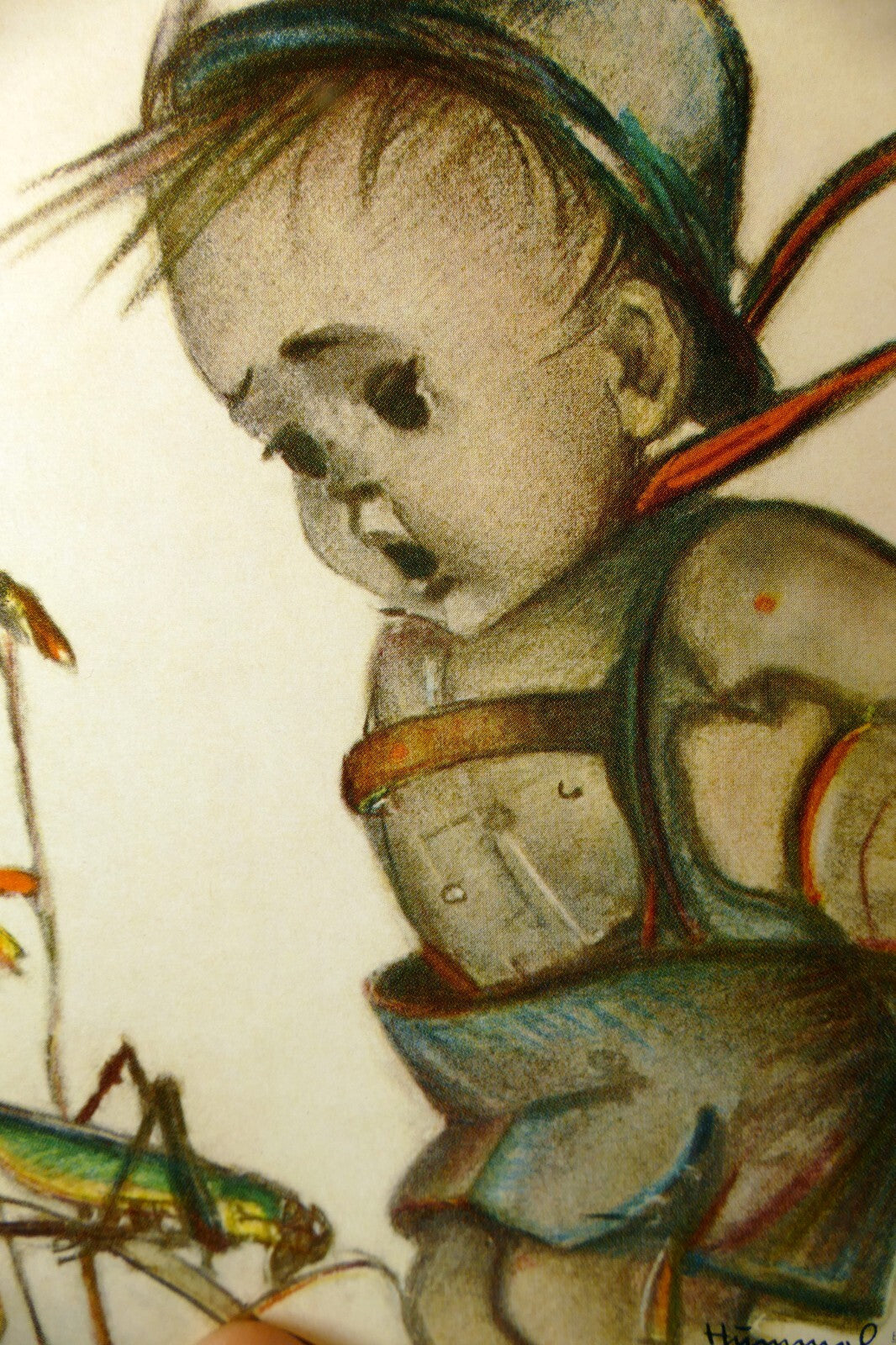 Hummel   unposted   bub mit heuschrecke postcard w. germany art