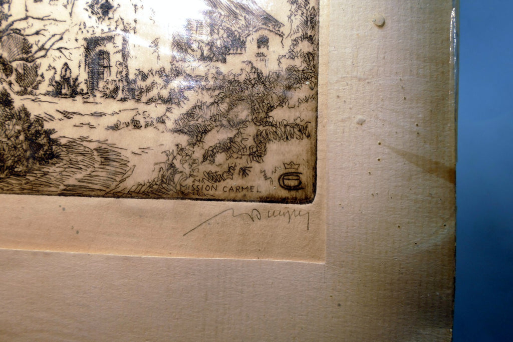 Mission Carmel Chuirch Signed Etching 1900's USA Limited edition