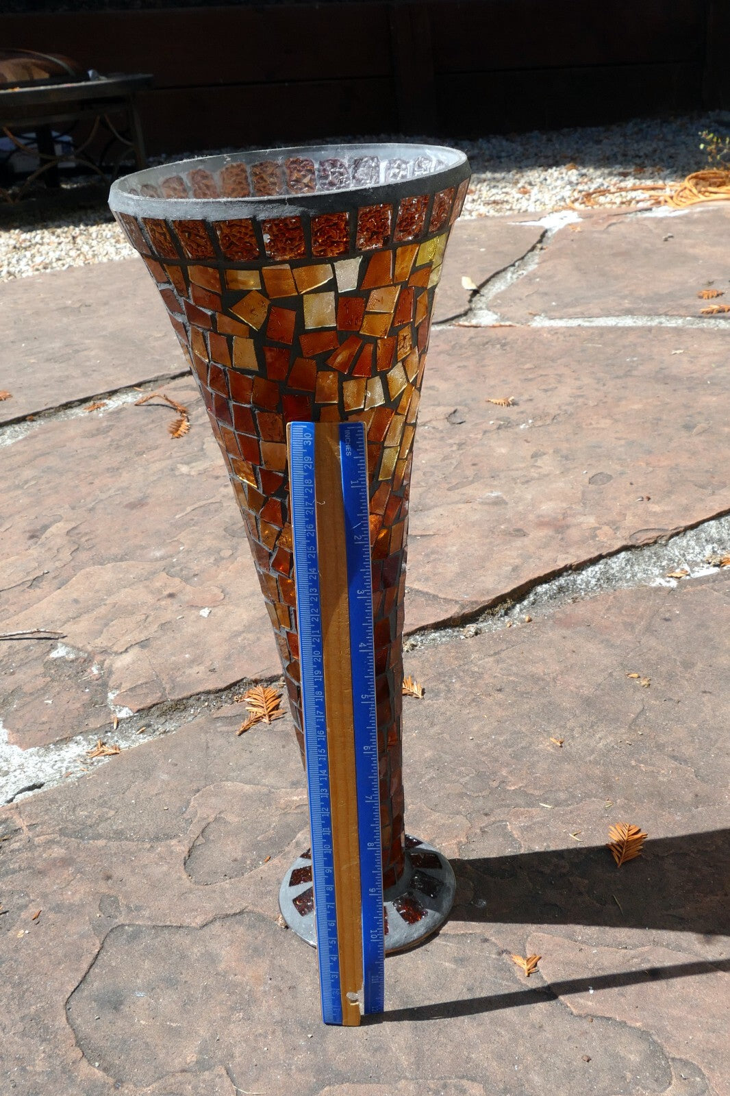 Handmade Amber Yellow Mosaic Stained Glass  Home Decor Vase 16" Large tall