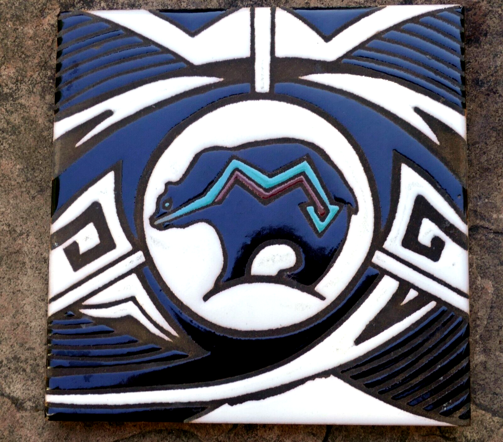 Mag mor studios christine fitzgerald hand painted tile santa fe bear native usa