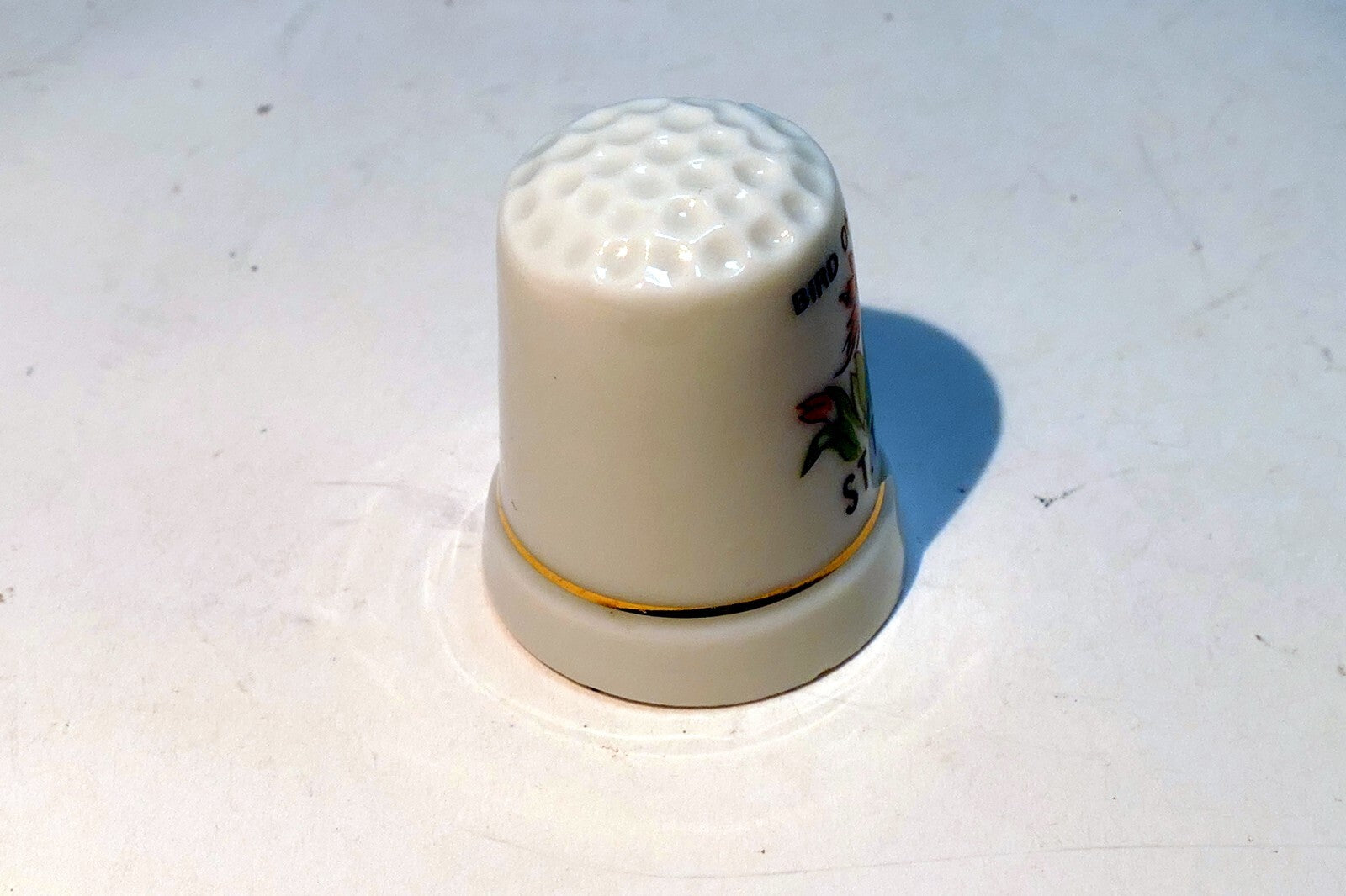 Porcelain Thimble Souvenir Bird Of Paradise Floral  St. Thomas Caribbean