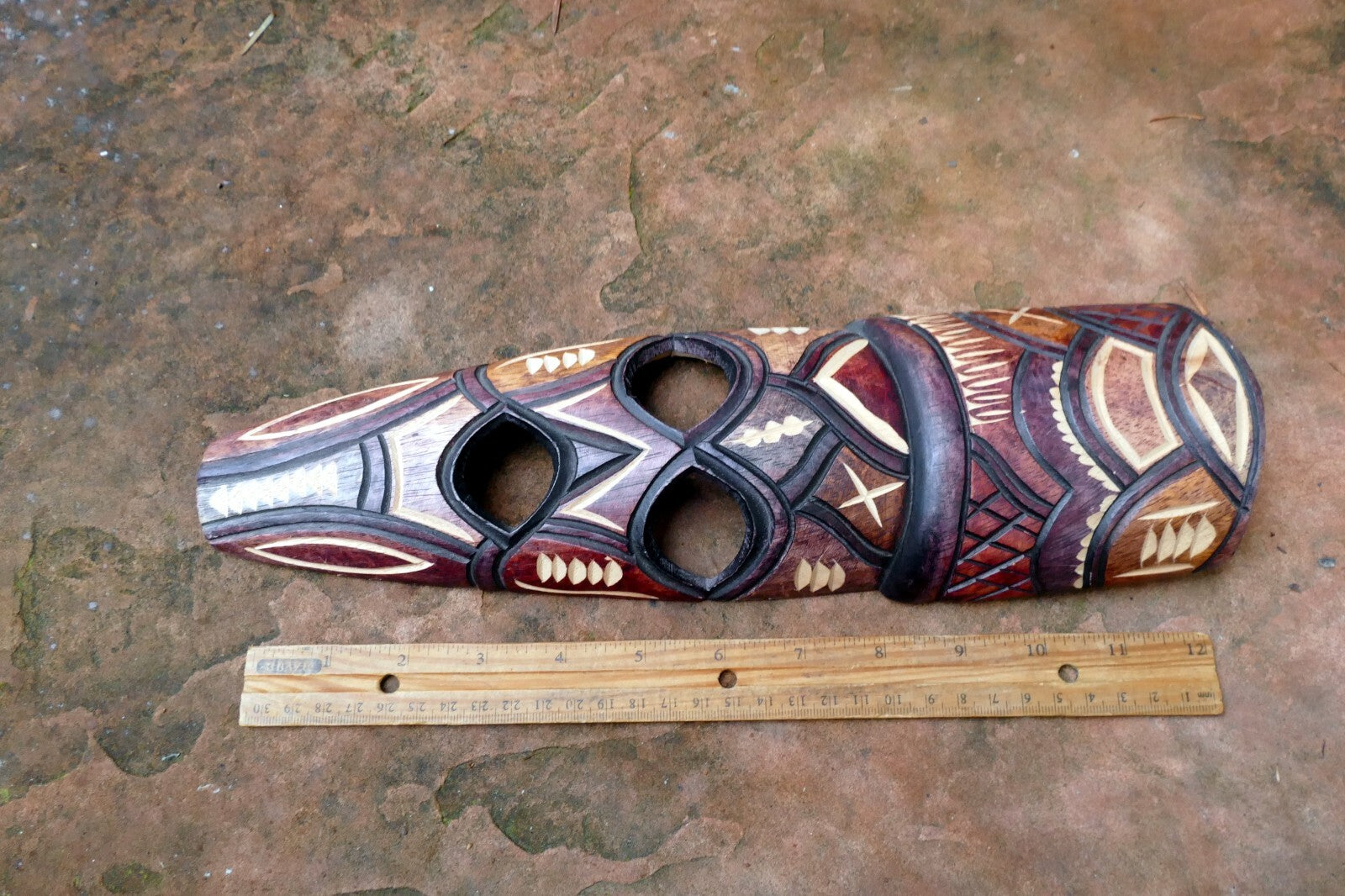 African Tribal Mask Hand Carved 13" Tall multi-tone Ceremonial