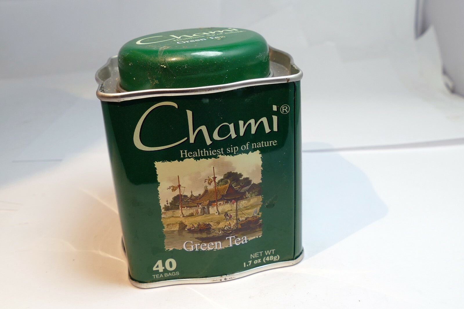 Empty Tin Box Tea can Chami Green tea  3X3X3" 