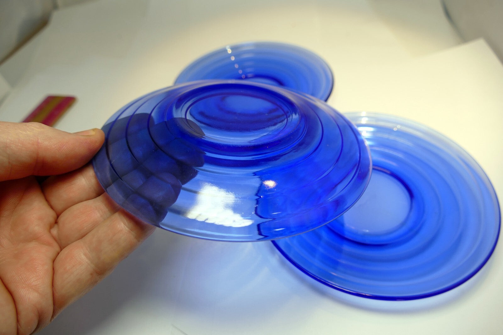 VINTAGE 1930s Cobalt Blue 5 3/8” BREAD PLATE Depression Glass set of 3 pack lot