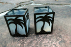 Palm Shape Square Votive Candle Holders, Home Decor, 2 Pieces 3X3X4" glass metal