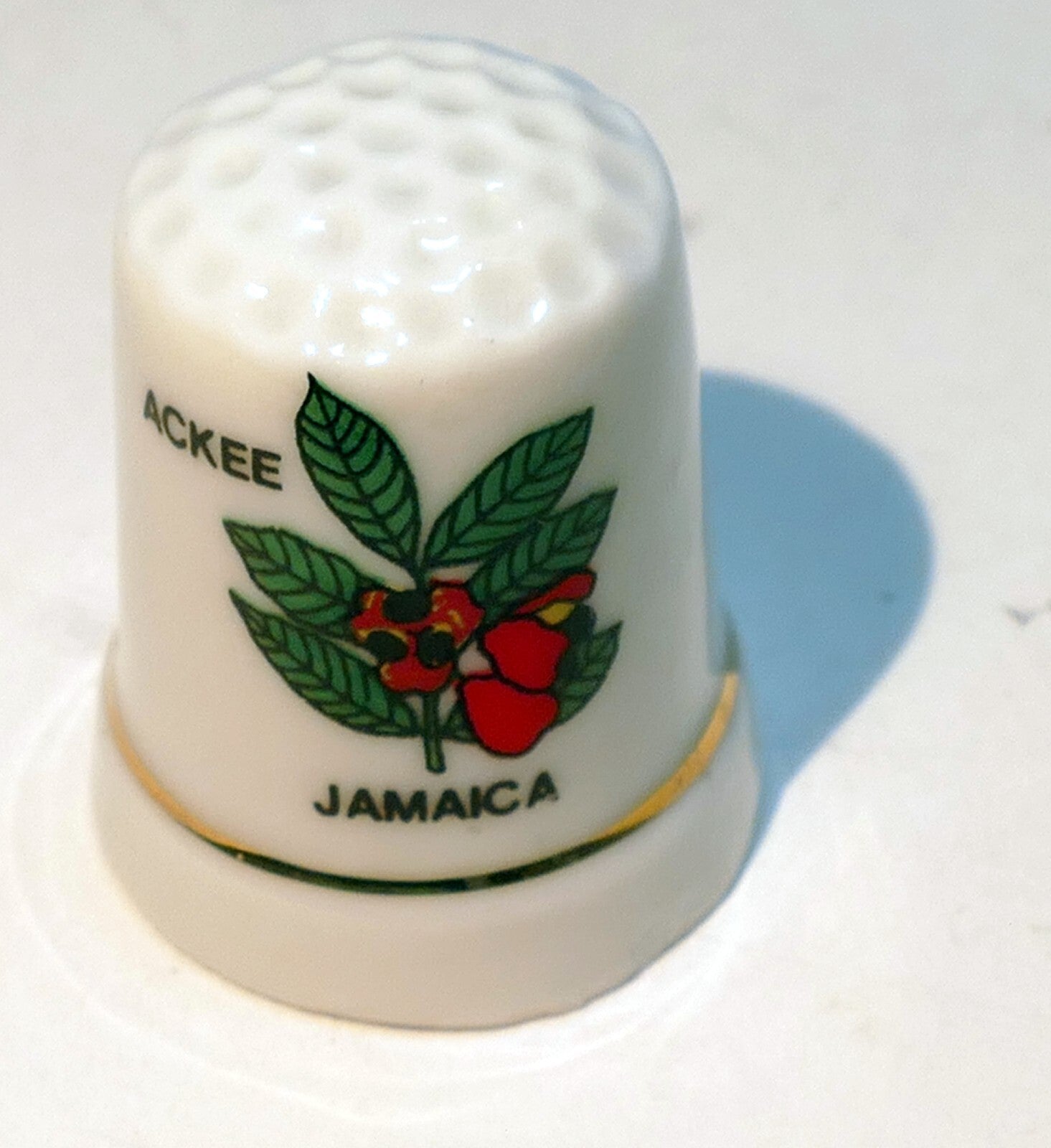 Porcelain thimble souvenir ackee jamaica floral
