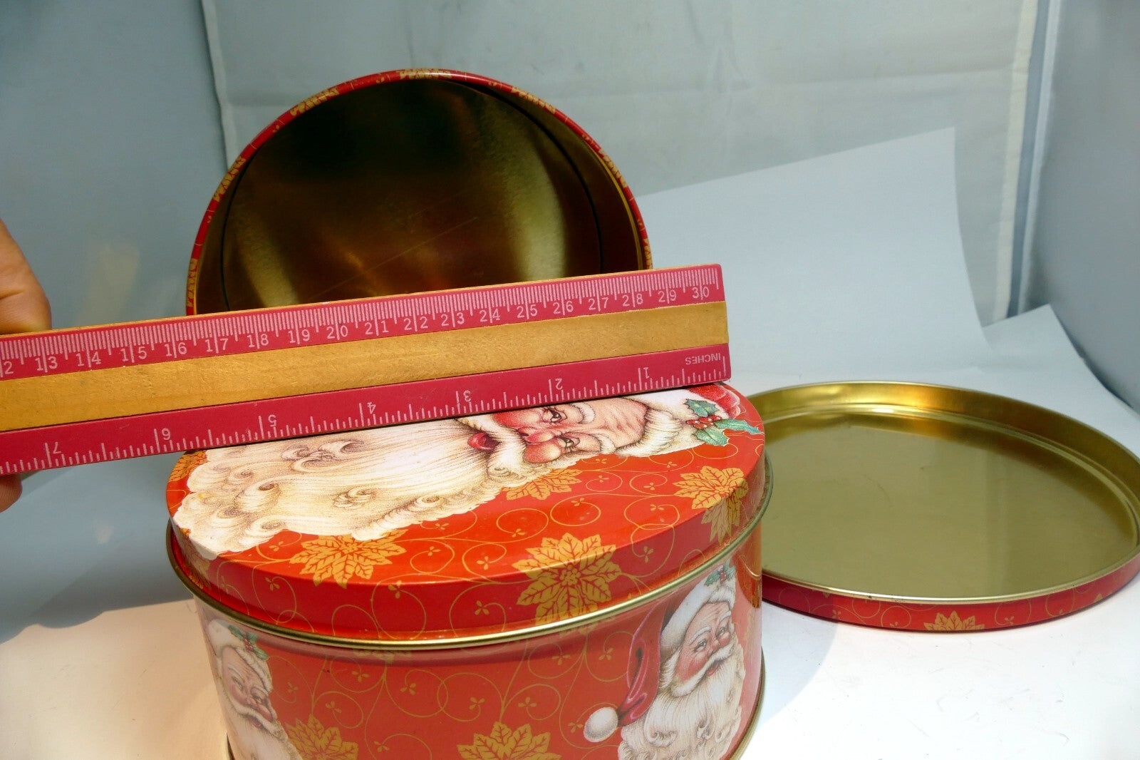 Two pack Cookies Candy Round Tin empty container Christmas eve Santa Claus smile