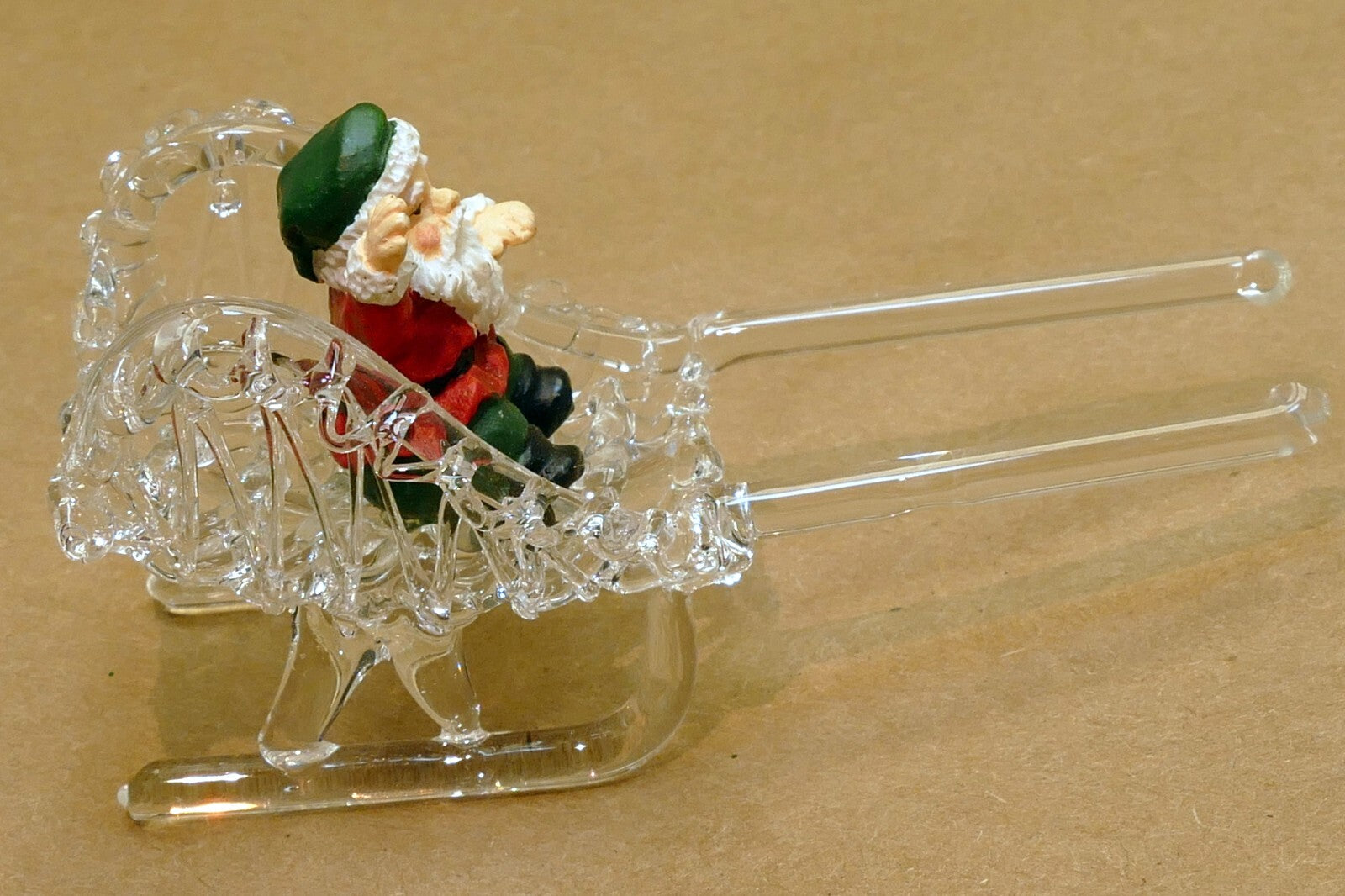 Spun Glass Crystal Christmas Ornament  Sled with Santa Claus (missing dear)