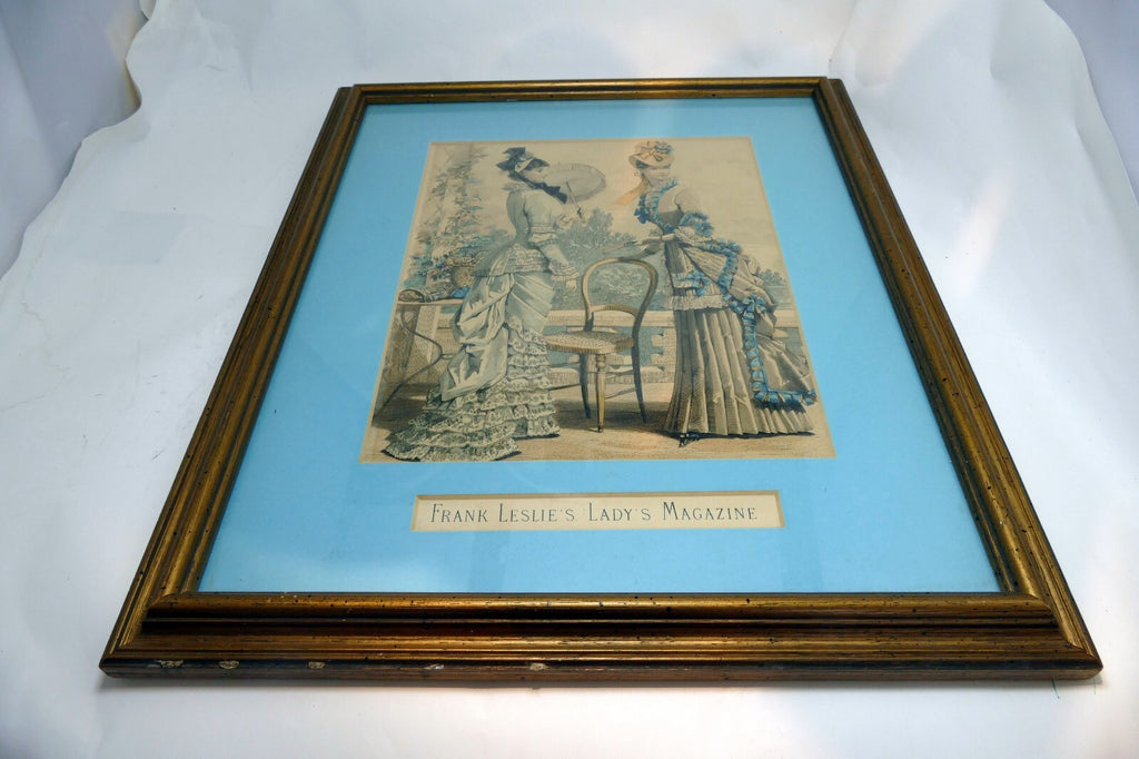 Framed Fashion Print Frank Leslie���s Lady���s Magazine Blue-Yellow 1870's