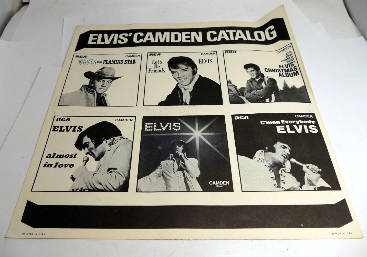 Inner sleeve vinyl lp   presley elvis' cassette tape catalog rca camden 1970's