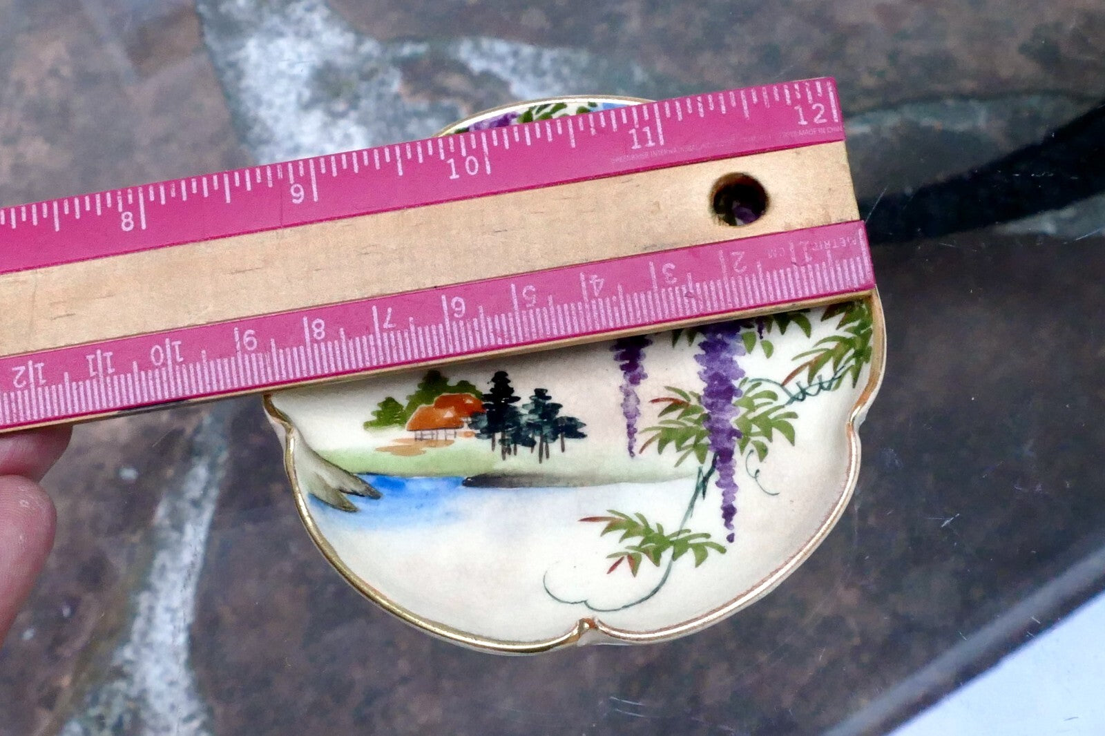 Koshida Japan Porcelain China Wisteria W/ Gold Rim Decorated Plate Tea 3.5" OD