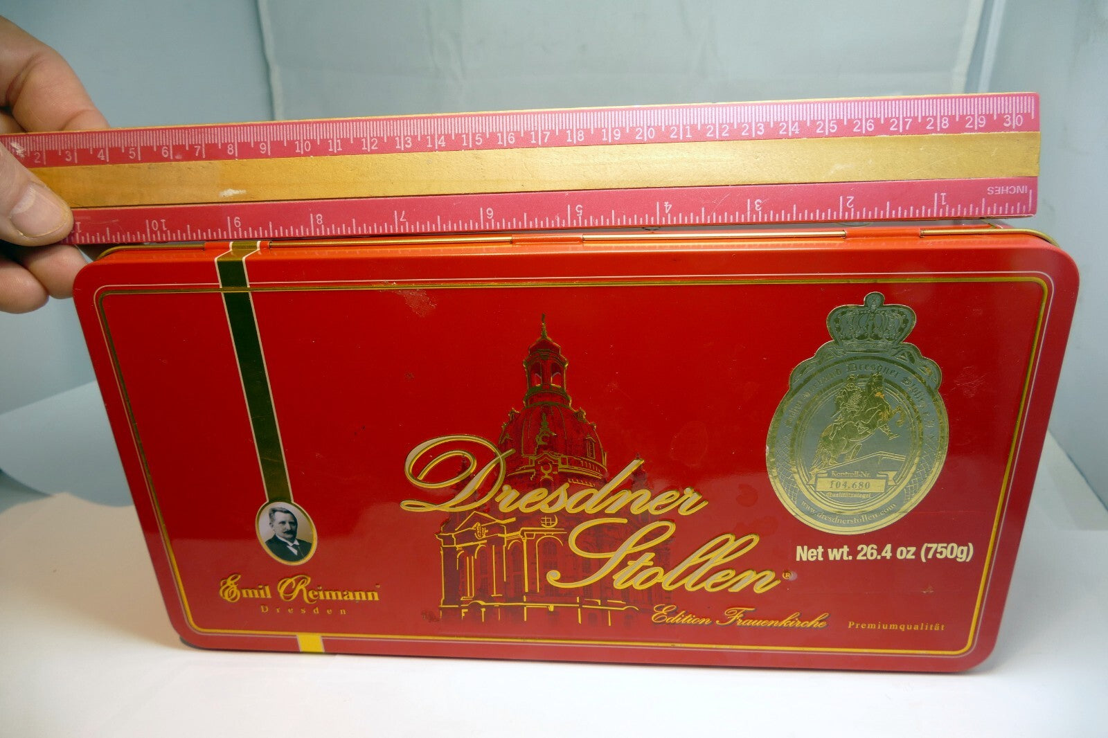 Original Dresdner Emil Reimann tin box metal case Germany 5.5X10.5" large