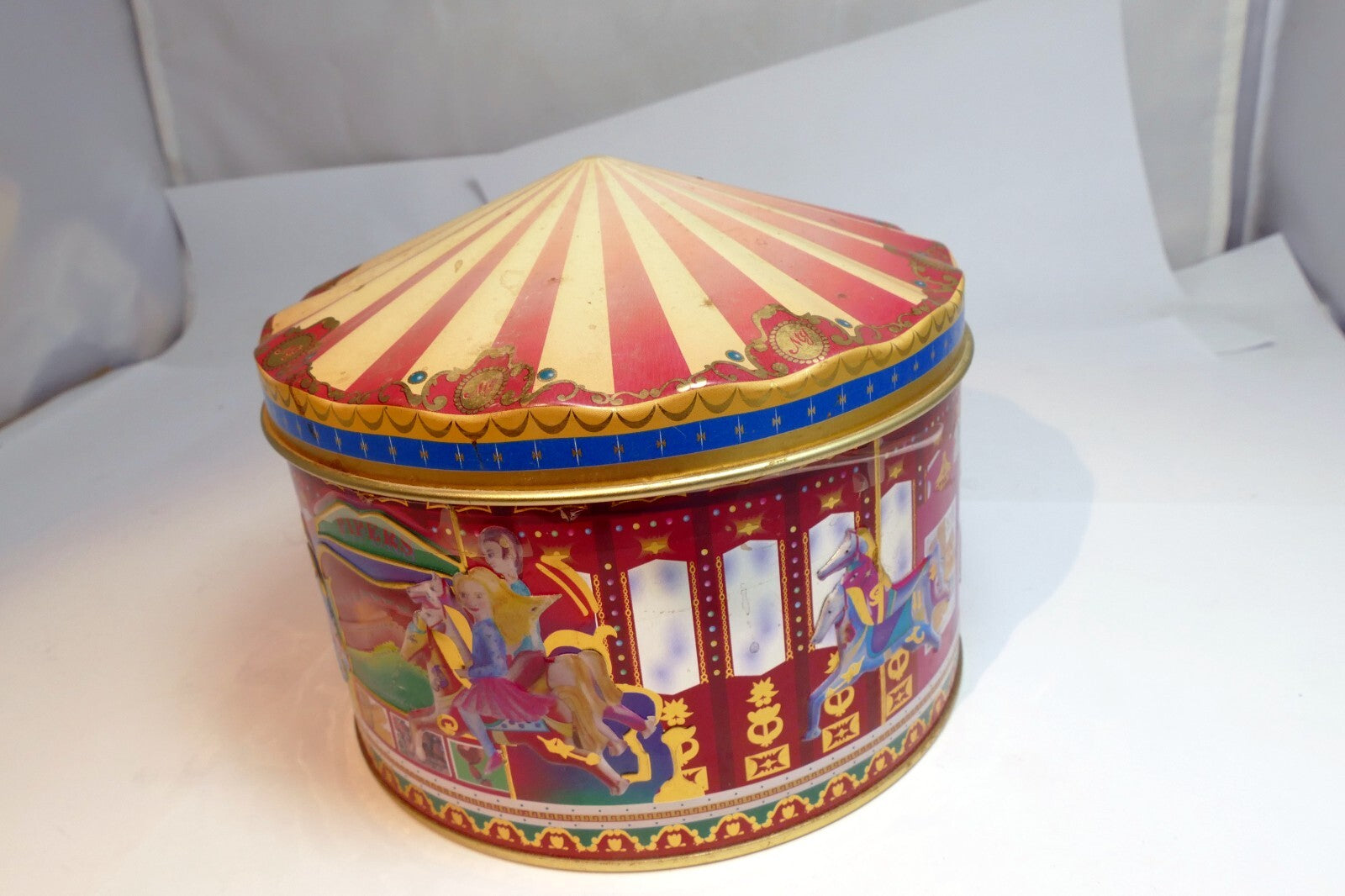 Metal Empty Tin/Container Morris National Toffee Circus carousel girl horse tent