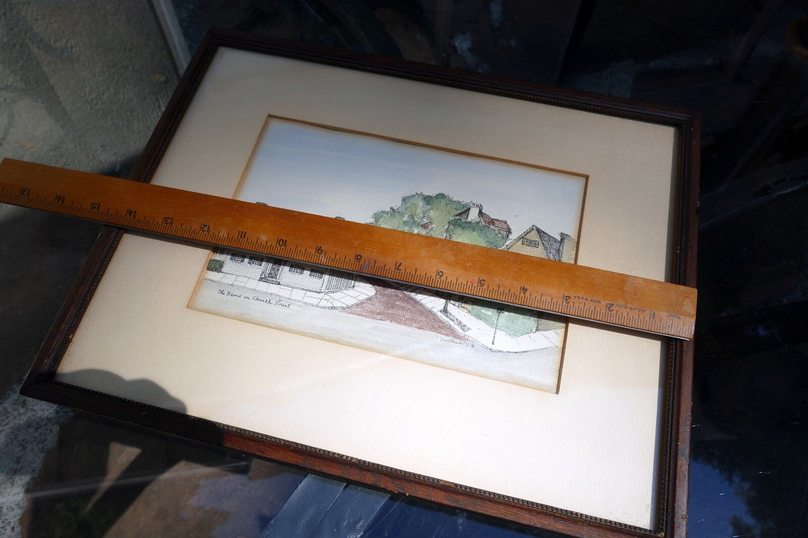 Jessie Edwards - signed, framed watercolor print "The Bend on Church Street"