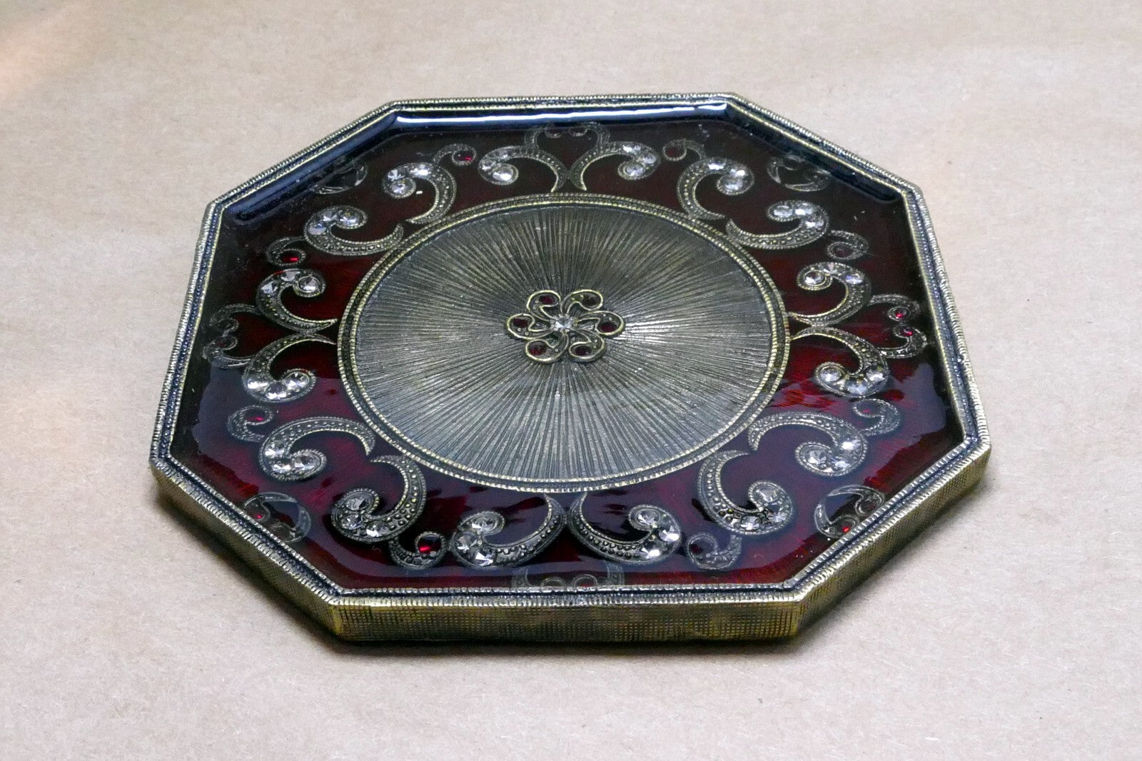 Jeweled  Coasters Floral design Red Enemeled  Hexagon 4X4"