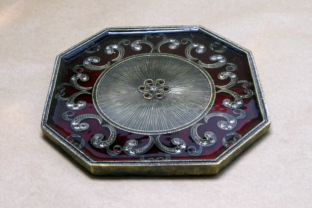 Jeweled  Coasters Floral design Red Enemeled  Hexagon 4X4"