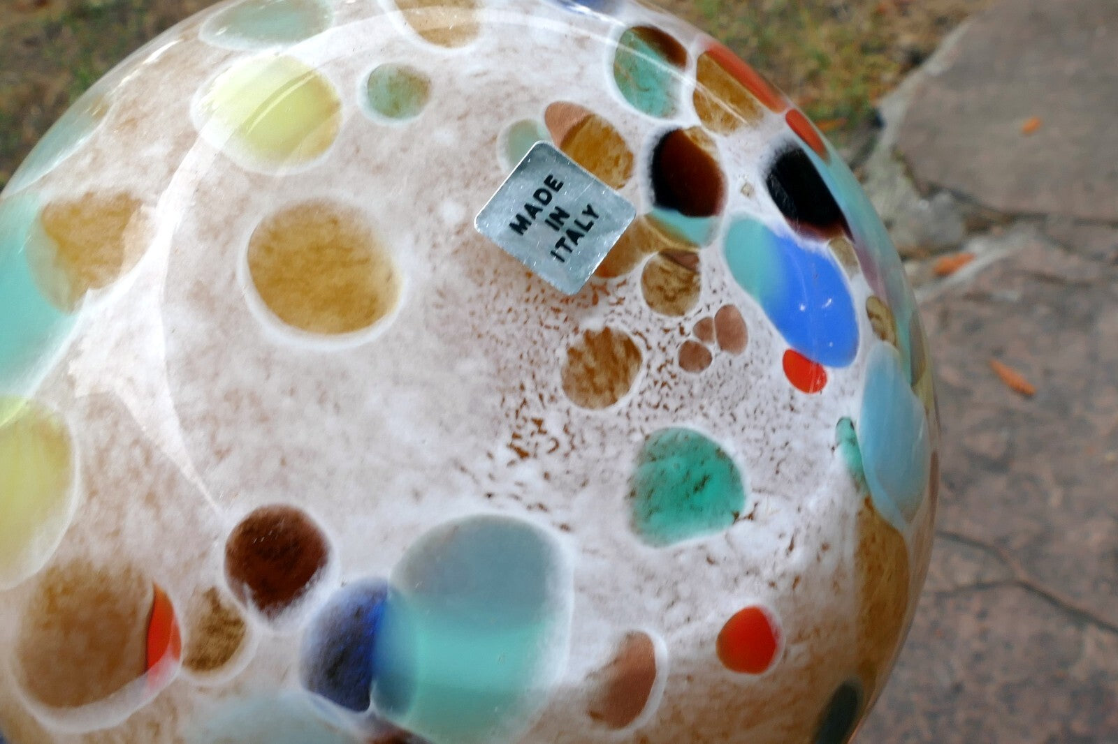 Empoli Maestri Vetrai Mottled Confetti Art Glass PEAR Fruit  Yellow Blue Brown