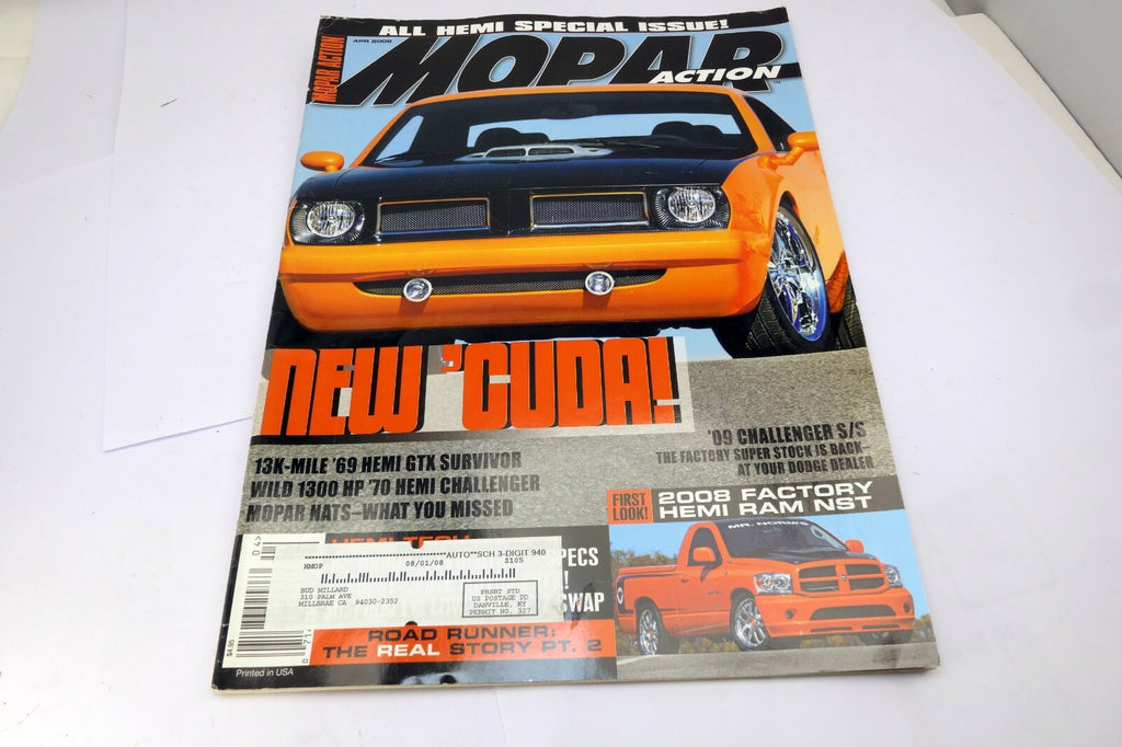 Mopar Action Car Magazine April 2008 New Cuda '09 Challenger HEMI RAM NST