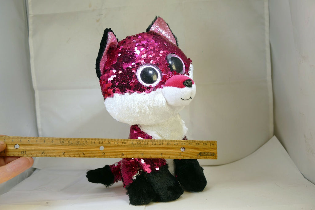 TY Jewel Reversible Sequin Plush Pet Flippy Fox 9" tall Flippables Purple 