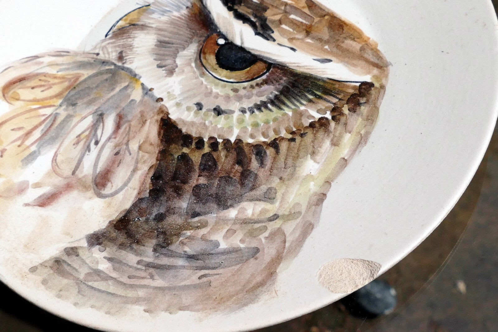 MARCEL GUILLOT Cheveche  Owl POTTERY BIRD PLATE 8" 20cm  made in France