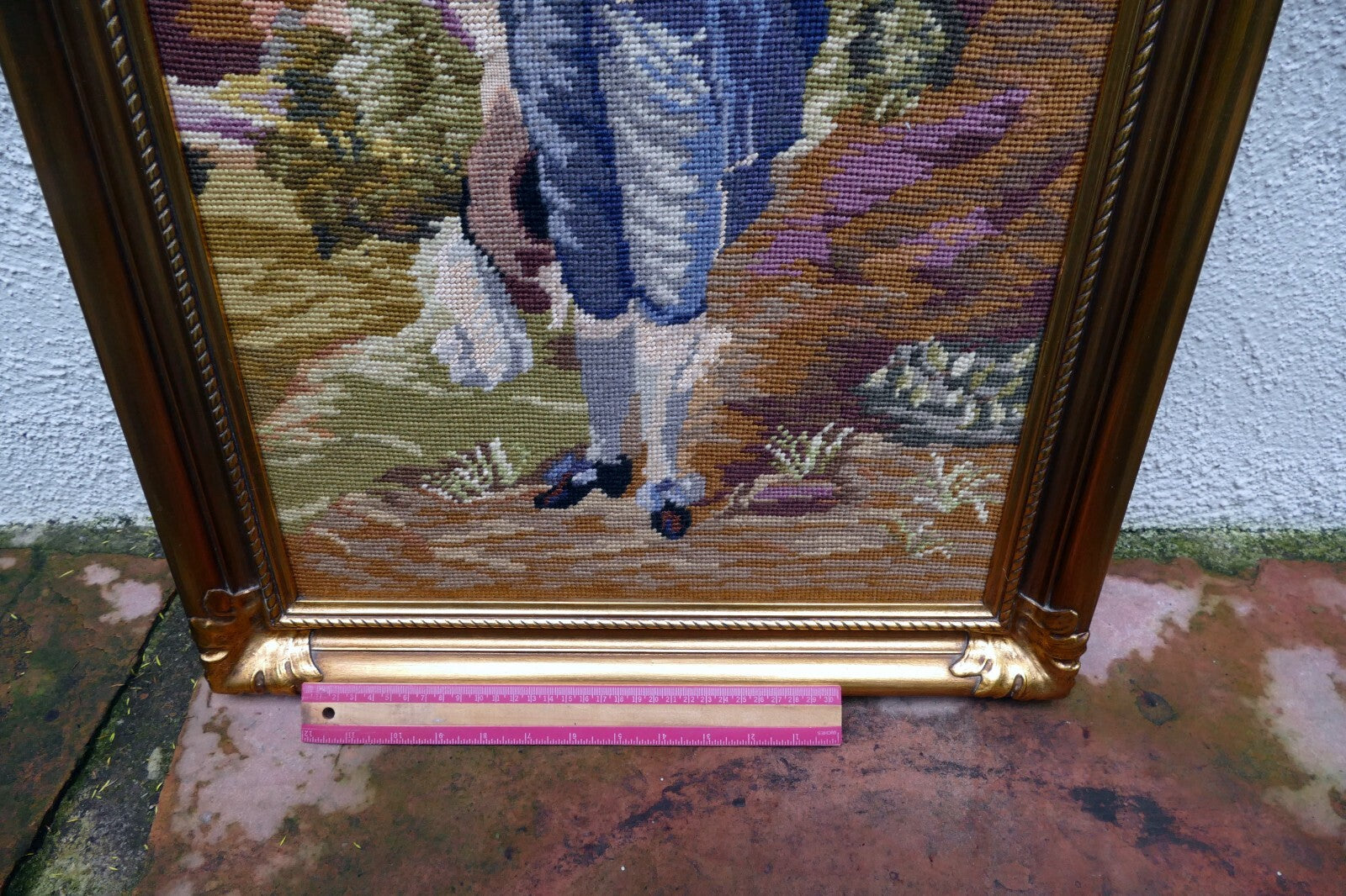 Needlepoint Thomas Gainsborough BLUE BOY Framed Wall Art ~ 24X16" large