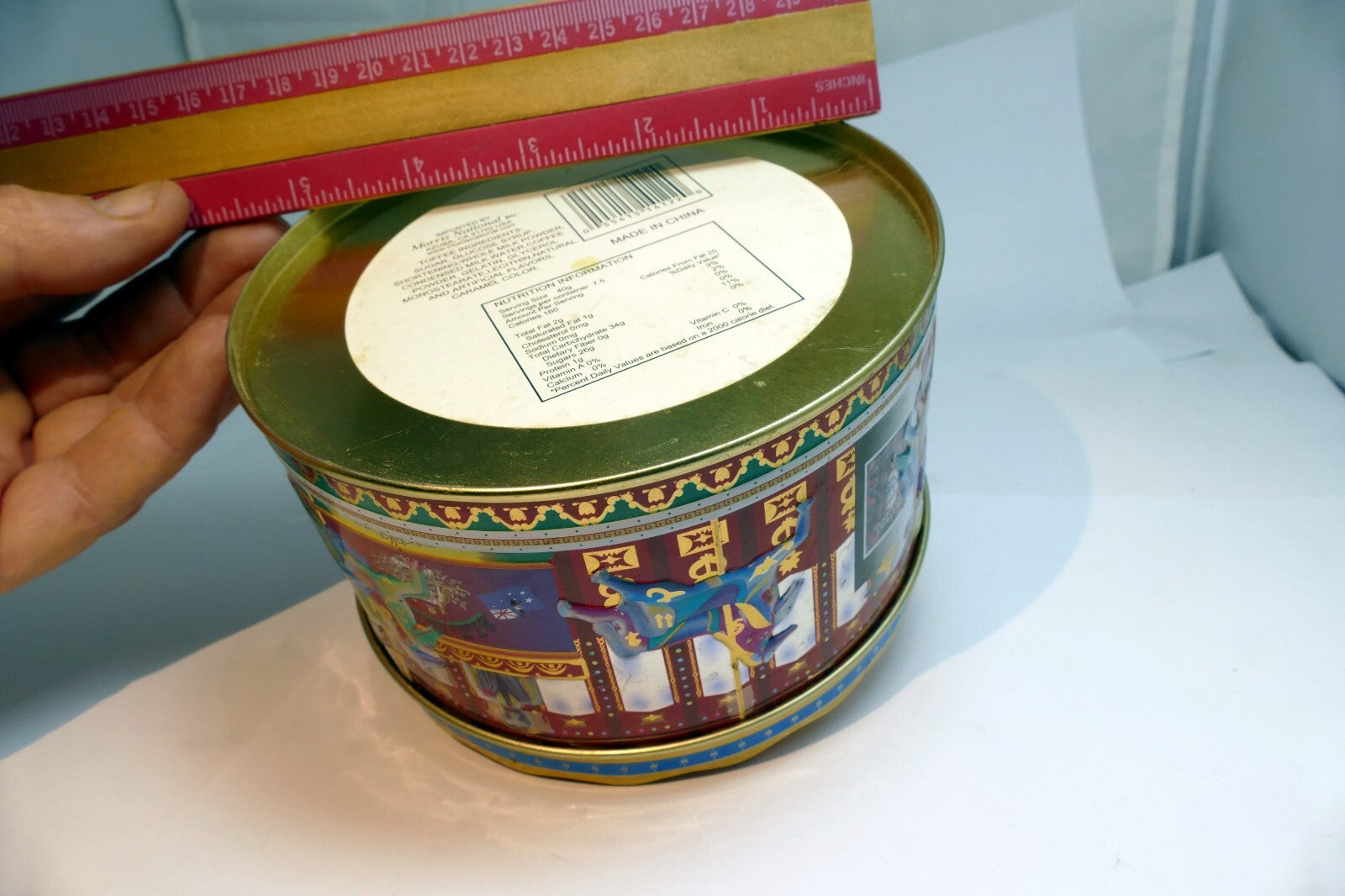 Metal Empty Tin/Container Morris National Toffee Circus carousel girl horse tent